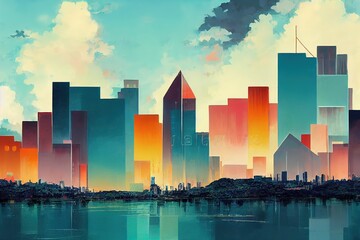 2d stylised painting like illustration of Flying Fish Cove abstract city high quality abstract 2d ilustration.