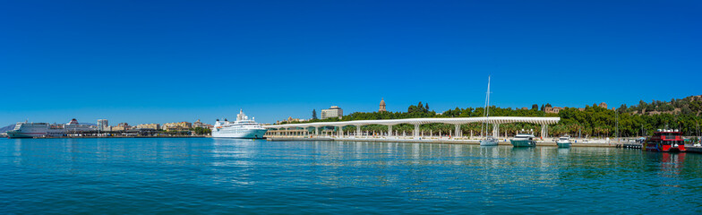 Fototapeta na wymiar Panoramic view of port in Malaga, Spain on September 4, 2022