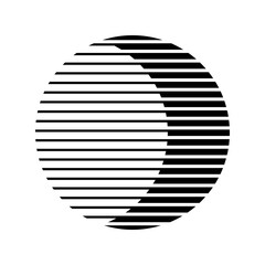 Circle with lines inside black with white. Isolated on white background. Geometric figure clipart.