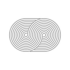 Minimalistic figure symbol with thin lines two circles inside. Isolated on white background. Geometric figure clipart.