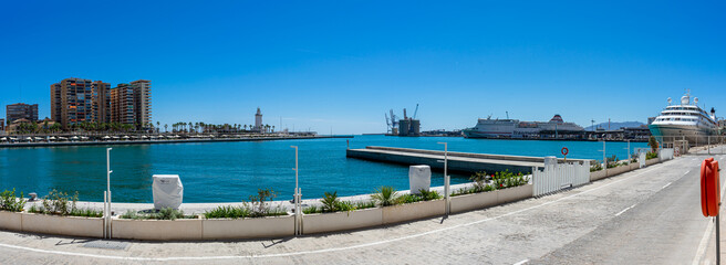 Panoramic view of port in Malaga, Spain on September 4, 2022