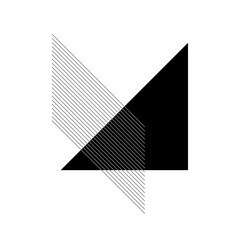 Triangle with lines inside is black with white. Isolated on white background. Geometric figure clipart.