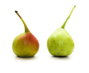 Rustic pears on a white background. Close-up