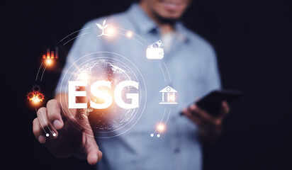 ESG concept, Man ESG icon for Environment Social and Governance, World sustainable environment concept.