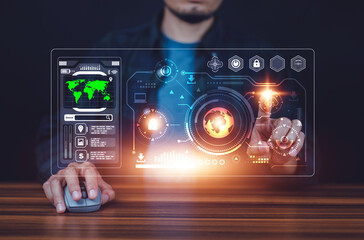 Man using modern computer visual screen technology