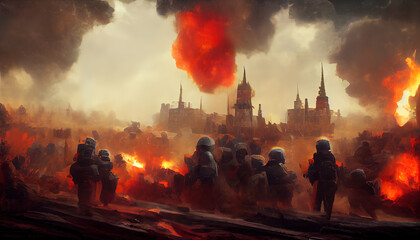 War in battlefield. Digital Art Illustration Painting