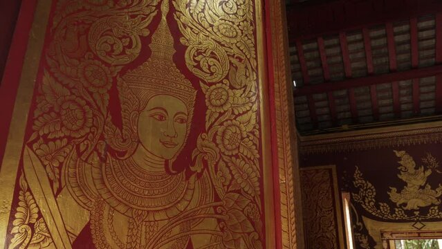view of the painted gold art in thai style in temple