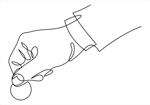 Hand with Coin money-continuous line drawing