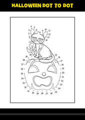 Halloween dot to dot coloring page for kids. Line art coloring page design for kids.
