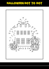 Halloween dot to dot coloring page for kids. Line art coloring page design for kids.