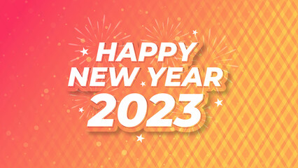 Happy New Year 2023 Red orange abstract web banner with crystal background for social media post