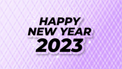 Fototapeta na wymiar Happy New Year 2023 purple abstract web banner with crystal background for social media post