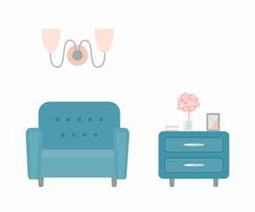 Cozy soft armchair and nightstand. Home interior concept