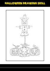 Halloween drawing skill for kids. Halloween drawing skill coloring page for kids.