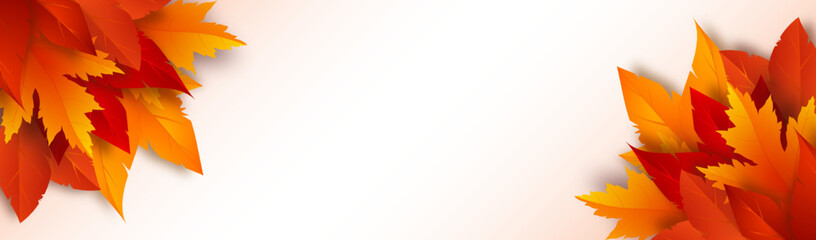 3d autumn foliage on white background. Banner with fall leaves and place for text. Vector illustration