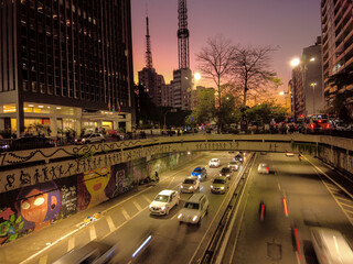 Sao Paulo, Brazil September 01, 2022. Traffic of vehicles in Paulista Aveue at night in Sao Paulo...