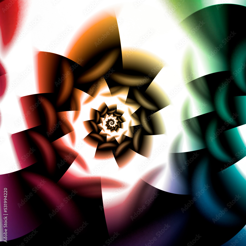 Poster shell and fossil inspired monochrome and shades of grey spiraling pattern and design with bokeh colo