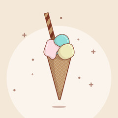 Iced cream template in cartoon design with three color of ice cream design