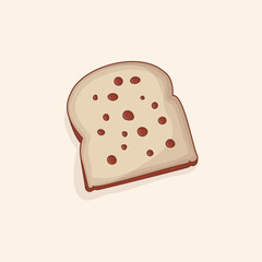 Sliced bread with raisins in cartoon design for food template design