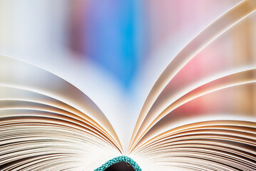 Close-up of opened book pages with soft blurred background