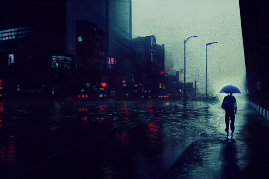 Rainy Cityscape Neo Noir Blade Runner 