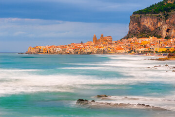 Long exposure to Sicily Island and the coastline near Cefalu town in Italy