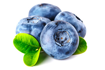 Blueberry isolated on white background. Vegan and vegetarian concept. Macro texture of blueberry berries.Texture blueberry berries close up. Blueberry with leaves.