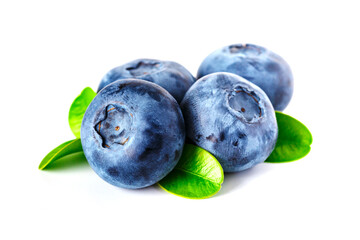 Blueberry isolated on white background. Vegan and vegetarian concept. Macro texture of blueberry berries.Texture blueberry berries close up. Blueberry with leaves.