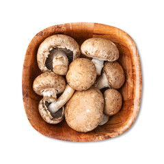 Portobello mushrooms in a bowl isolated over white background