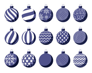 Set of blue christmas balls with ornament. Vector illustration 2023.