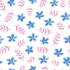 Stylish ornamental floral seamless pattern design of abstract flowers and branches of leaves for textile and printing. Repeating texture background