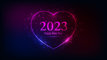 2023 Happy New Year neon background - obrazy, fototapety, plakaty