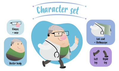 Simpathic doctor character set ready for scientific animation - obrazy, fototapety, plakaty