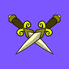 Cross sword Illustration hand drawn cartoon colorful vintage style vector