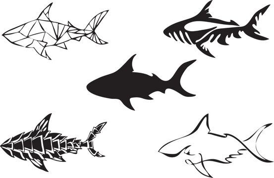 shark, graphic stylized vector image of a shark, shark skeleton