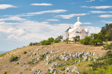 Saint Sebastian’s Chapel from behind side. The Way of the Cross on Holy Hill in summer.. Moravia region.
