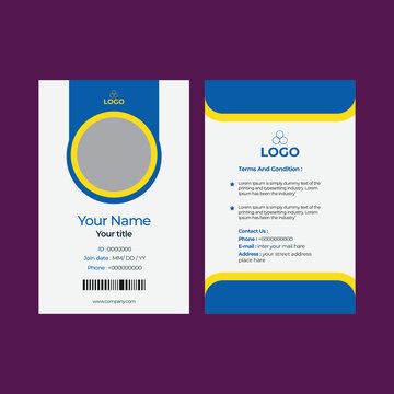 Minimalist Front and back id card template with picture Office Id Card Layout Employee Id Card for Business or Company