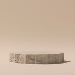 Fototapeta beige stone podium, Cosmetic display stand on beige background. 3D rendering realistic obraz