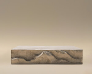 Fototapeta beige stone podium, Cosmetic display stand on beige background. 3D rendering realistic obraz