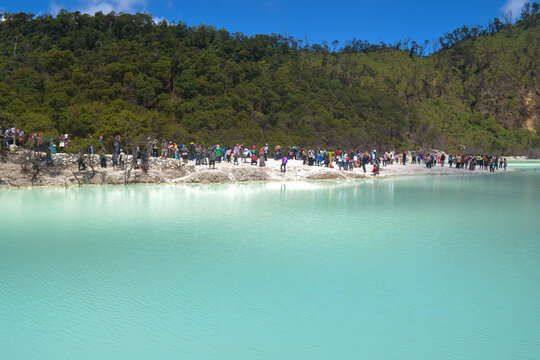 Kawah Putih or White Crater is a famous sulfur rich volcanic crater lake in West Java, Indonesia