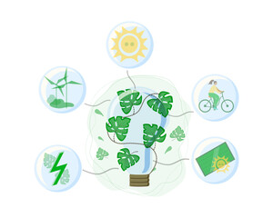Modern flat graphic illustration, infographics of environmental, generational, green energy conservation and traffic reduction issues for web design. Carbon Footprint.
