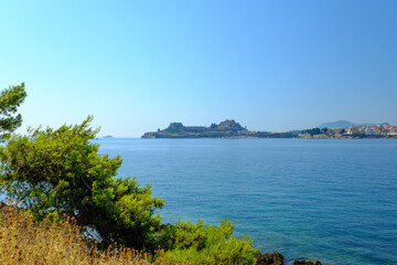 photographs of Corfu and the island of Vedos taken from a boat during a sightseeing trip