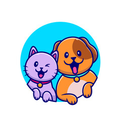 Cute Dog And Cute Cat Cartoon Vector Icon Illustration. Animal Couple Icon Concept Isolated Premium Vector. Flat Cartoon Style