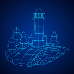 Lighthouse on rock stones island landscape