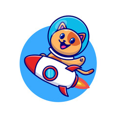 Cute Cat Astronaut Riding Rocket Cartoon Vector Icon Illustration. Animal Technology Icon Concept Isolated Premium Vector. Flat Cartoon Style