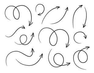 Hand drawn black arrows on white background. Hand drawn vector illustration for your design.