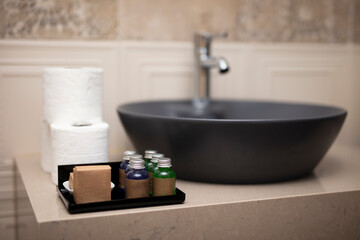 Interior of a modern hotel bathroom