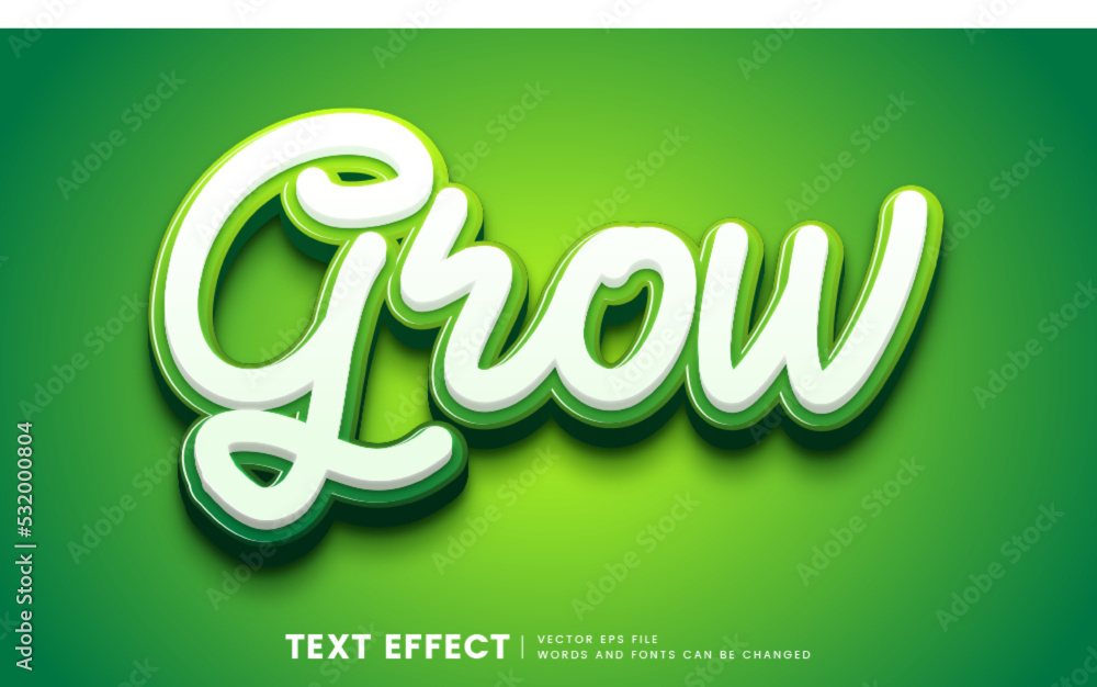 Poster editable 3d grow text effect. fancy green font style for logotype heading and title element