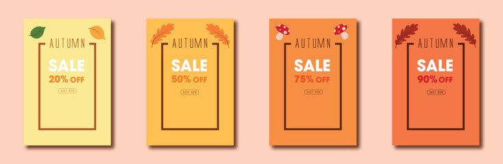 Collection of banners autumn sale background. Can be used for sale, promo poster, banner, flyer, invitation, website or greeting card. Flat vector illustration