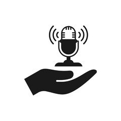 Microphone on hand. Podcast flat icon isolated on white background. Vector illustration